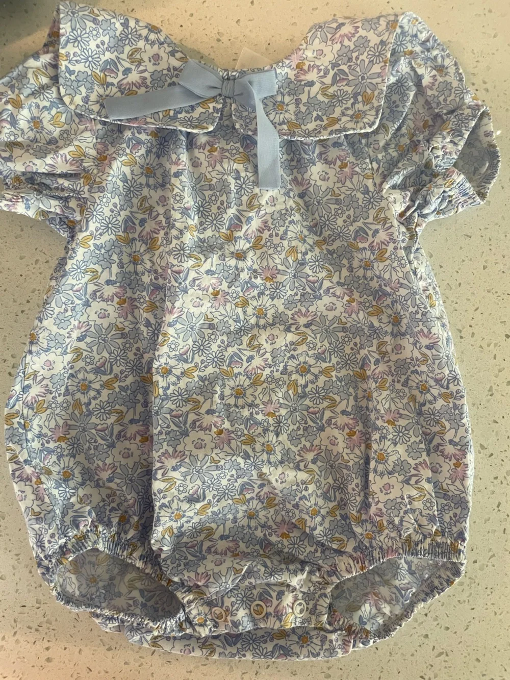 Carter's Cream Floral Button Romper with Puff Details